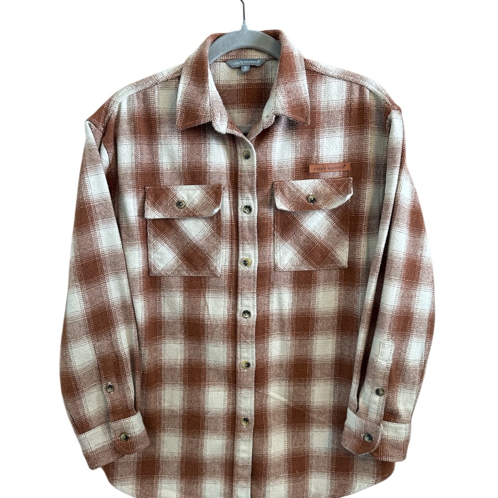 Simply Southern Flannel Shirt Women’s Medium Brown Plaid Button Down Shacket